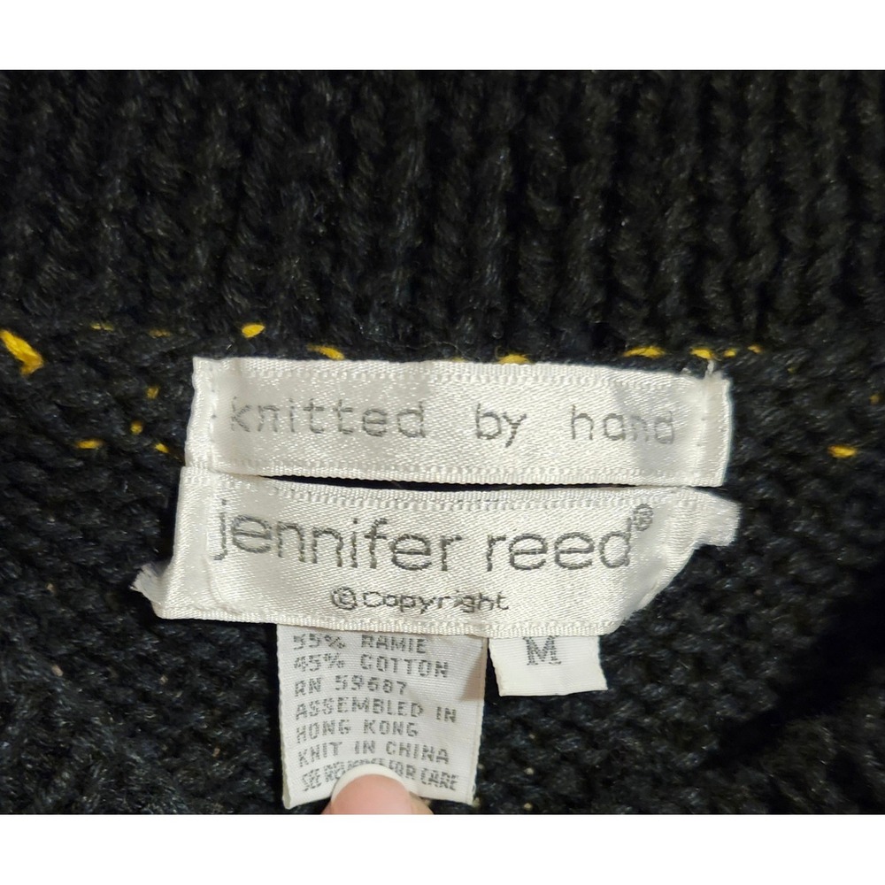 Jennifer Reed Vintage Hand Knit Floral Cardigan Pom Pom Shoulder Pads Medium - Picture 6 of 11